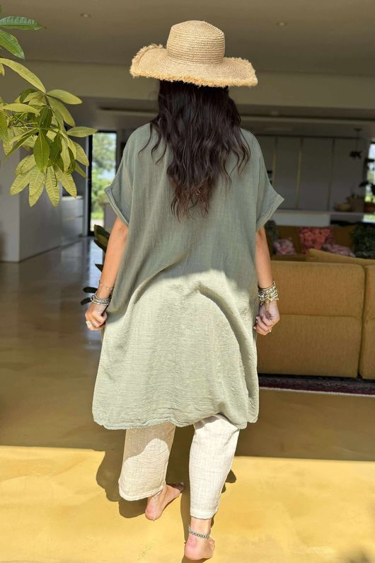 Made in Italy Sahara Star Sack Dress Khaki